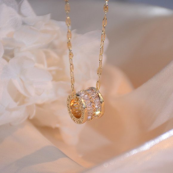 NEW 14K Gold Plated Baguette Diamond Geometric Pendant Necklace - Picture 4 of 8